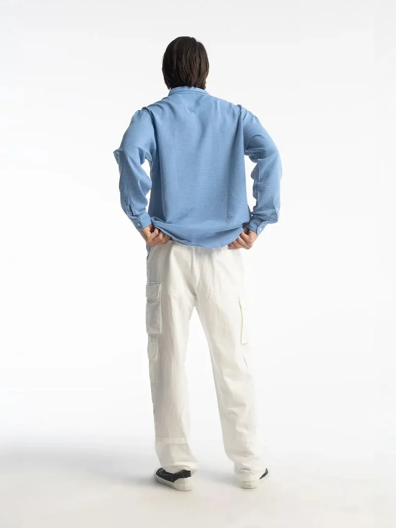 Giesto Powder Blue GIESTO Oversized Button-Up Long Sleeve Shirt for Men | Best Price UAE